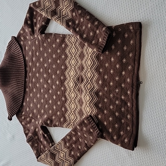 Athleta Cowl Neck Zipp Up Long Sleeve Small Wool Blend Dark Brown And Tan Teton - Picture 10 of 16